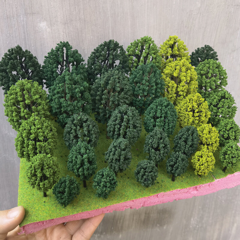 Dioramas hechas a mano para decoración de mesa de arena, 50 piezas, 3-5cm, modelo de árboles, paisaje, tren, diseño de ferrocarril, Diy, envío gratis