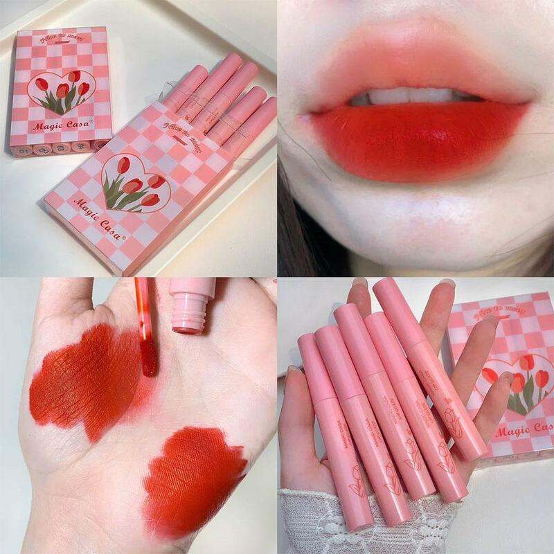 New Tulips Lip Glaze Matte Liquid Lipsticks Lasting Moisturizing Nonstick Cup Lip Gloss Lips Makeup Waterproof for women I1M5