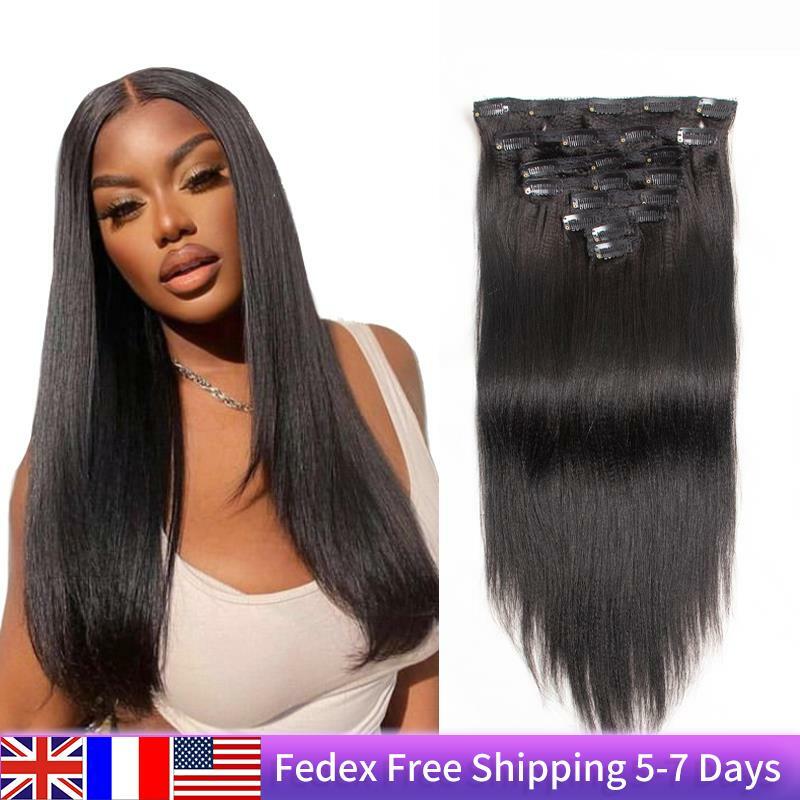 MRSHAIR Light Yaki Clip In Human Hair Extensions Brazilian Remy Yaki Straight Clip Ins Human Hair 8Pcs/set Thicker For Full Head