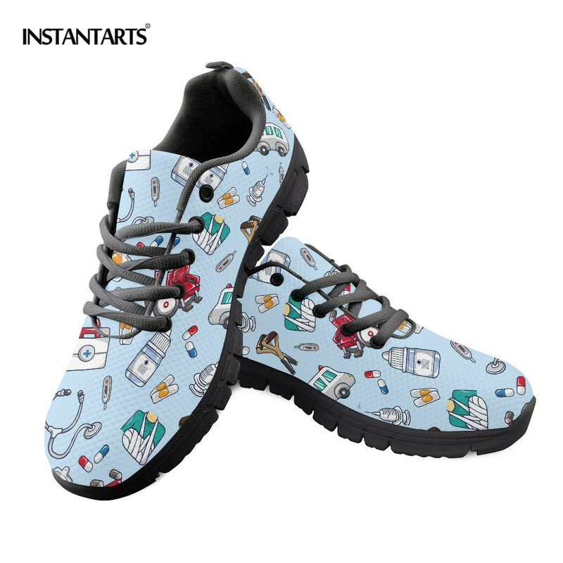 INSTANTARTS-Zapatos planos con dibujos animados para mujer, zapatillas de deporte estampadas, con rejilla de respiración, estilo enfermero, para primavera