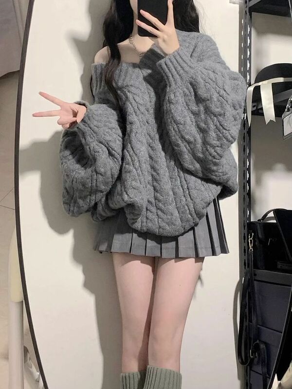 Spring and Autumn Women's Suit 2023 New Korean Version Slouchy Loose Sweater High Waist Pleated Skirt Two-piece Set
