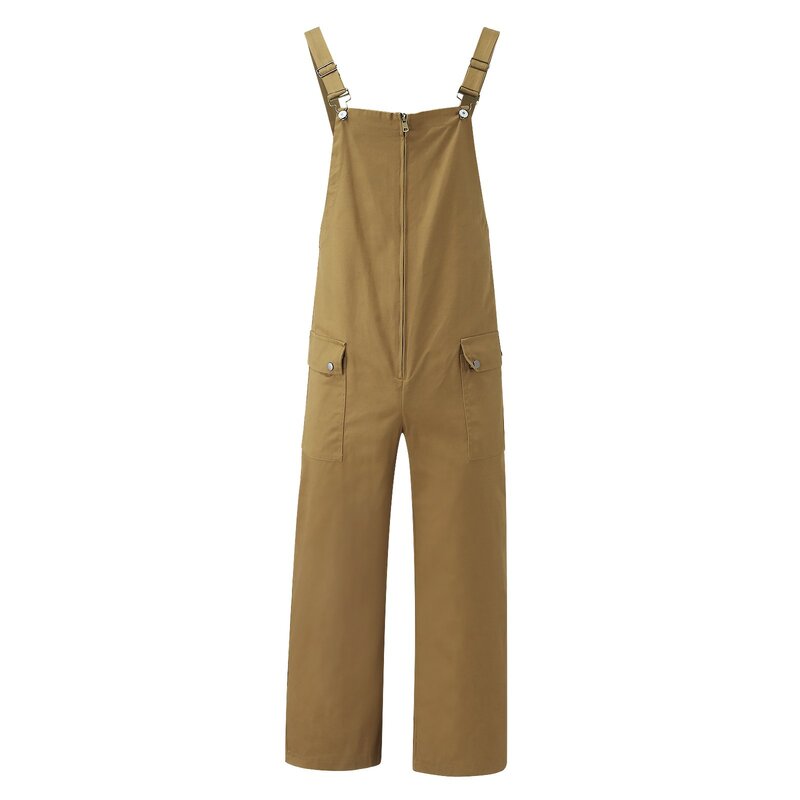 2024 New Men's Jumpsuit Plus Size Streetwear Solid Color Overalls Pockets Loose Suspenders Baggy Work Wear Cargo Pants Men