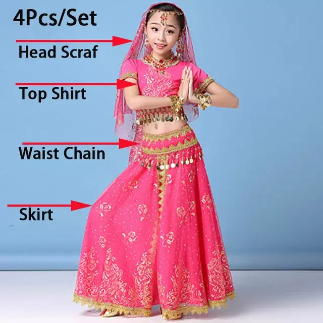 子供のためのベリーダンスコスチュームセット、女の子のためのインドのスカート、ステージ競技のダンス服のダンスドレス
