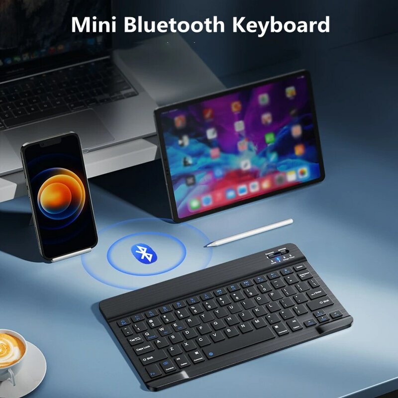 Teclado e Mouse Sem Fio Bluetooth, Recarregável, IOS, Android, Windows, Tablet, iPad Air, Mini Pro, Inglês, Russo