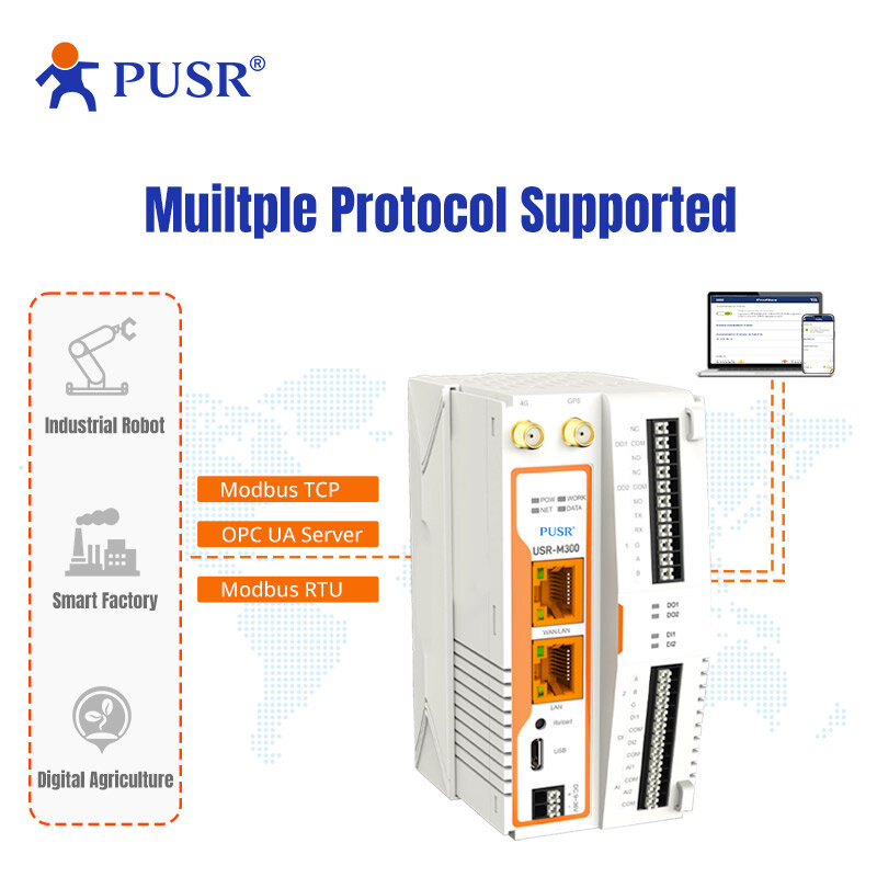PUSR USR-M300 kinerja tinggi Edge Computing Industrial IoT Gateway Protocol konversi noted Development Gateway Expander IO