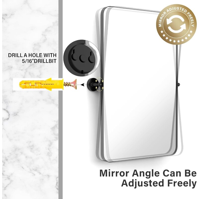 Adjustable Bathroom Mirrors Vanity Mirror - 24"x36" Stainless Steel Rectangular Matte Rounded Rectangle Mirror with Brushed