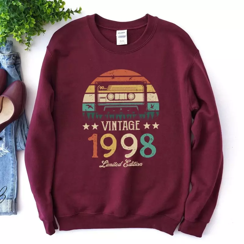 Original Design Vintage Magnetband 1998 26. 26 Jahre alte Frauen Sweatshirts Harajuku o Hals Geburtstags feier Kleidung Pullover Top