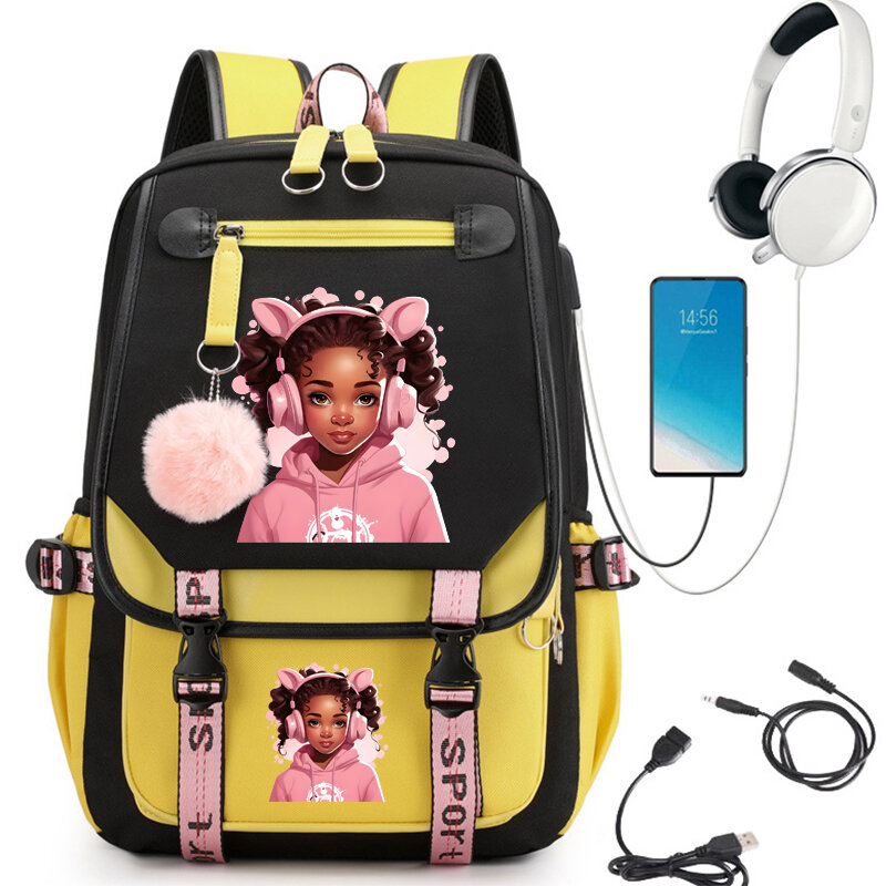 Chibi-Sac à dos scolaire imprimé fille noire, sac à dos de dessin animé, cartable pour étudiants et adolescents, sac à dos de voyage pour ordinateur portable, sac à dos Kawaii