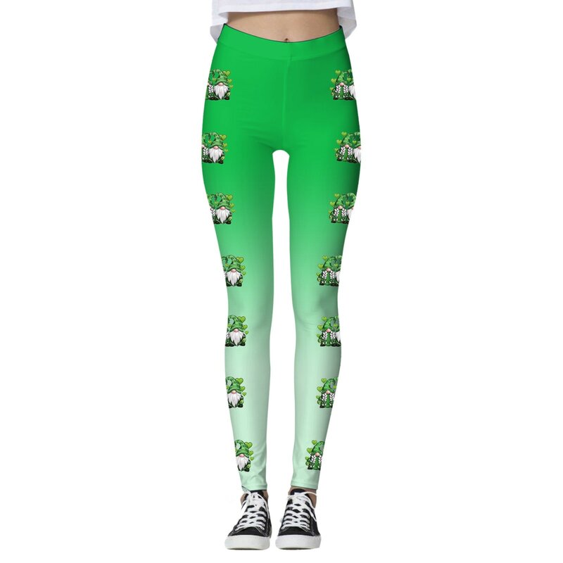 Women Leggings Workout Out Leggings Irish Festival Cartoon Print Color Block Pants Soft Stretchy Work Our Clothes for Women