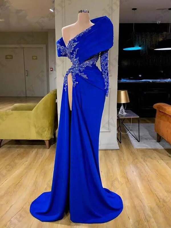 Wunderschöne Satin schöne Abendkleider für Frauen sexy One Shoulder Sleeve Party elegante High Split Wischen Ballkleider 2024