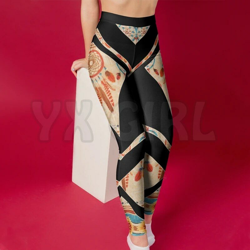 YX GIRL damskie dla dziewczynki rodzime pióro 3D legginsy z nadrukiem Sexy elastyczne kobiece obcisłe legginsy gotyckie legginsy jogi