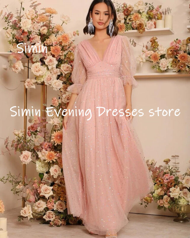 Шифоновое платье-трапеция Simin с V-образным вырезом, бальное платье для выпускного вечера с оборками и блестками, популярное вечернее элегантное платье до пола для женщин 2023