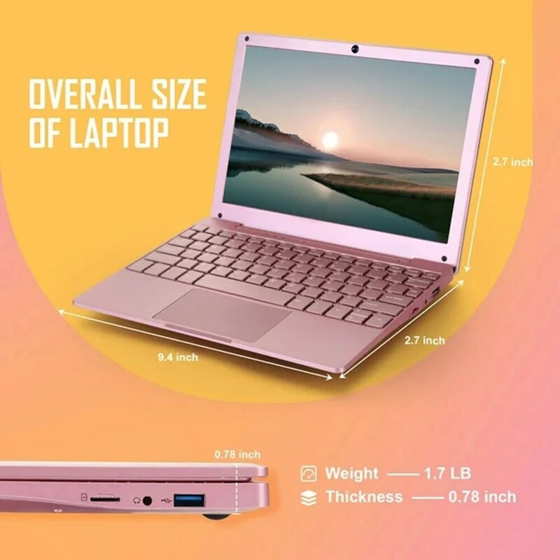 Ordenador portátil con Windows 11 para niños y mujeres, Notebook de 10,1 pulgadas, Intel Celeron N4020, 8GB/128GB