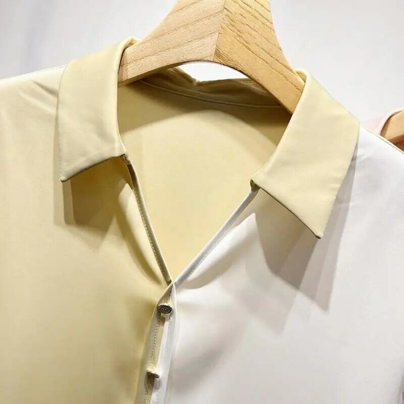 2024 neue Sommer personal isierte Design Mode V-Ausschnitt Patchwork Kontrast farbe Pendeln einfache und lockere Kurzarmhemd