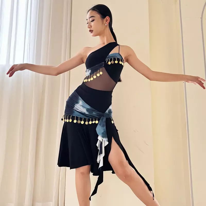 Latin Dance Clothes Women Irregular Tops Skirt Adult Summer Dance Dress Rumba Samba Salsa Dance Performance Clothing DNV20234