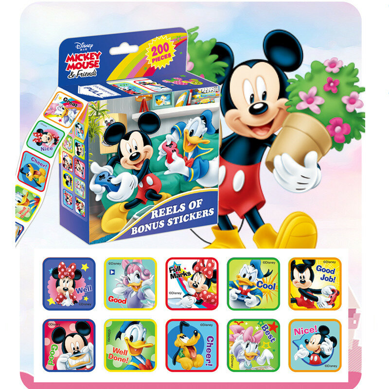 200 fogli/scatola Disney Cartoon Pull Out Cute Stickers Princess Frozen Mickey Car Teacher Rewards Stickers regalo giocattolo per bambini