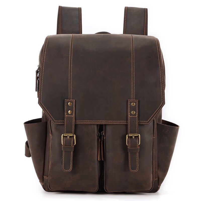 Crazy Horse Leather Mans Backpack Large Capacity 15.6" Laptop Rucksack Casula School Bags Cowhide Male Travel Daypack 