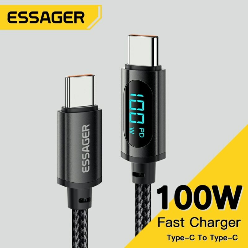 Essager-Câble de charge rapide de type C vers type C, 100W, PD, chargeur USB C vers USB C, câble d'affichage, Xiaomi, POCO F3, Realme, Macbook, iPad