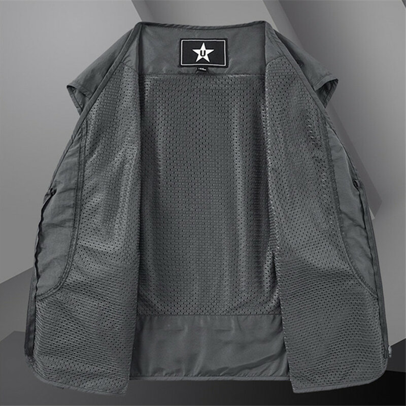 2024 Summer New Mens Pockets Tactical Hiking Fishing Vest Man Photographer Waistcoat Mesh Cargo Sleeveless Jacket Tool Vest