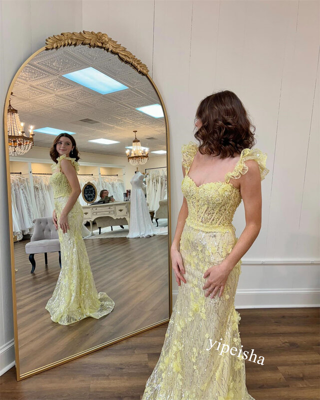 Prom Dress Evening   Lace Applique Birthday Mermaid Spaghetti Strap Bespoke Occasion Gown Long es Saudi Arabia