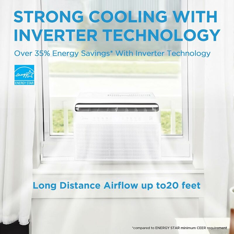 Inversor inteligente em forma de U, ar condicionado, esfria até 350 quadrados, 8.000 BTU Ft. Controle remoto ultra silencioso com janela aberta, ultra silencioso
