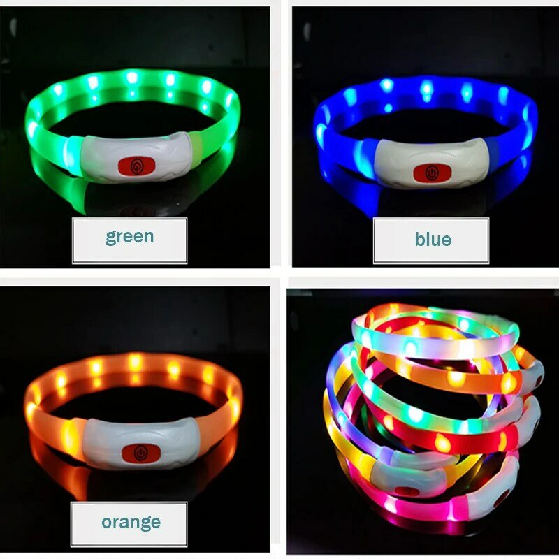 Silicone Led Dog Collar Usb Rechargeable Luminous Dog Collar Anti-Lost/Car Accident Safety Pet Light Collar for Dog Accessories