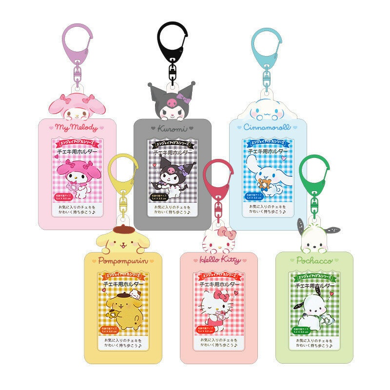 Kawaii Sanrio Keychain Cinnamoroll Photo Card Kuromi Card Holder Pendant Student Stationery Cardcase Keyring Toys Gift for Girls