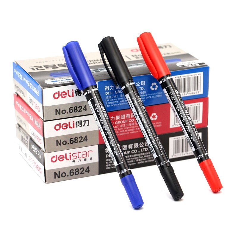 Rotuladores permanentes de doble punta, tinta de punto fino (negro, azul, rojo), 0,5mm-1mm, CD de papel, vidrio, marcado de pintura de tela, 1/3 unidades por juego