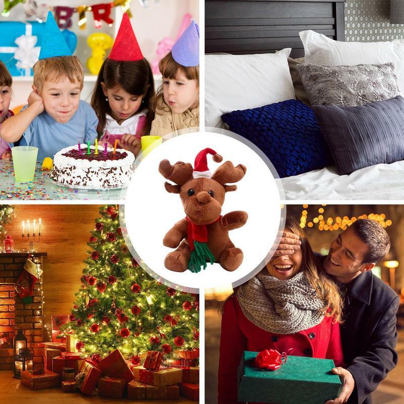 Brinquedo de pelúcia veado recheado com chapéu de Papai Noel, Elk Shape Animals, macio e confortável, boneca para cadeira