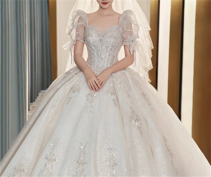 Dubai Arabië Baljurk Trouwjurk Fonkelende Luxruy Vrouwen 2023 Sequin Crystal Gast Huwelijk Bruidsjurk Robe De Mariee