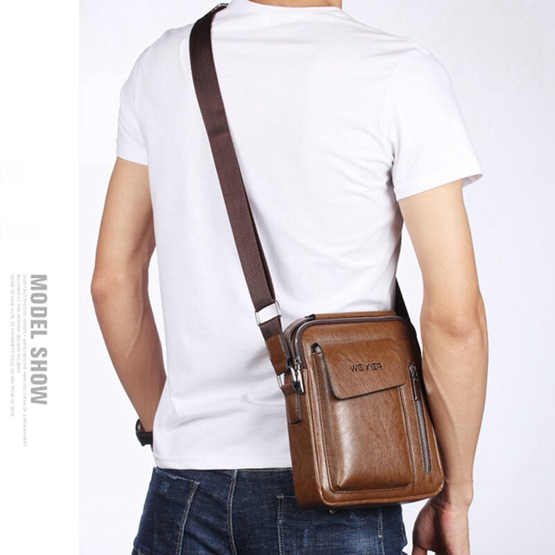 NEW-2 Pcs Weixier Vintage Messenger Bag Pu Leather Crossbody Bags For Men Bags Retro Zipper(Light Brown & Dark Brown)