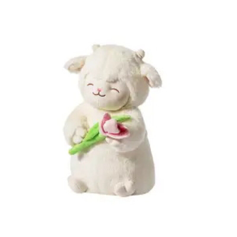 Boneka bulu domba putih manis, boneka lembut bunga Tulip dengan mainan Plushie Tulip hadiah lucu untuk ulang tahun anak natal