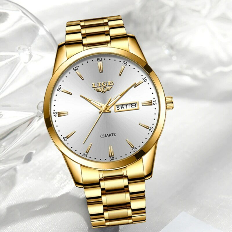 LIGE jam tangan wanita, jam tangan Quartz merek mewah baja nirkarat tahan air kasual Dress