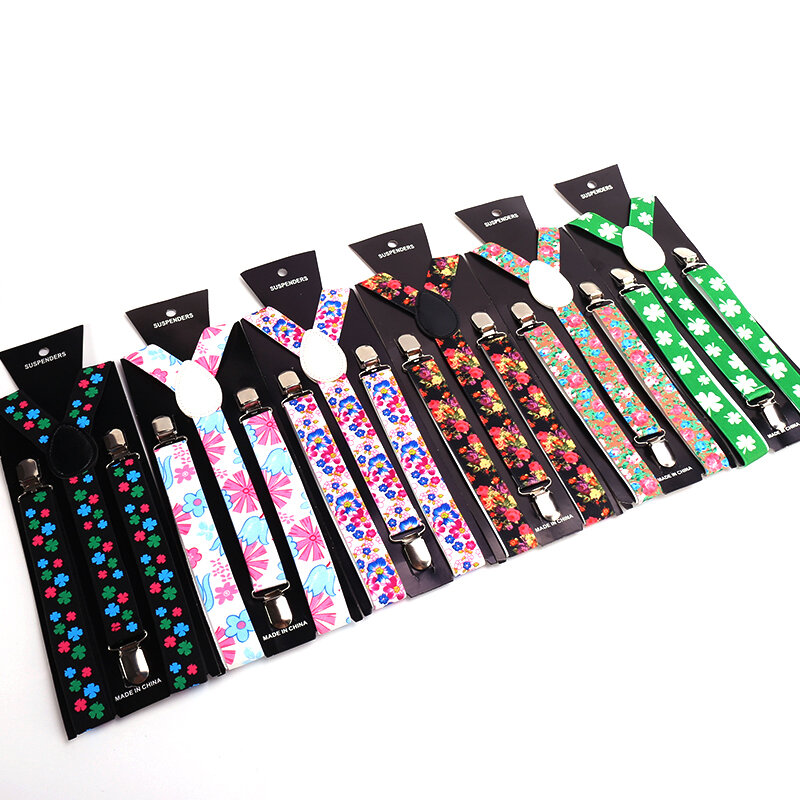 Мужские подтяжки для рубашек и брюк, регулируемые подтяжки, свадебные Наплечные ремни, ширина 25 мм, эластичные прочные металлические зажимы, цветочные