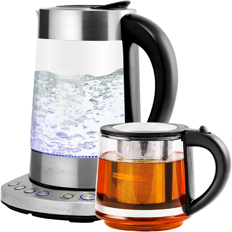 Ketel kaca listrik, 1.7 Liter, perak, teknologi Prontofill, 4 pengaturan suhu ketel perjalanan portabel, ketel teh