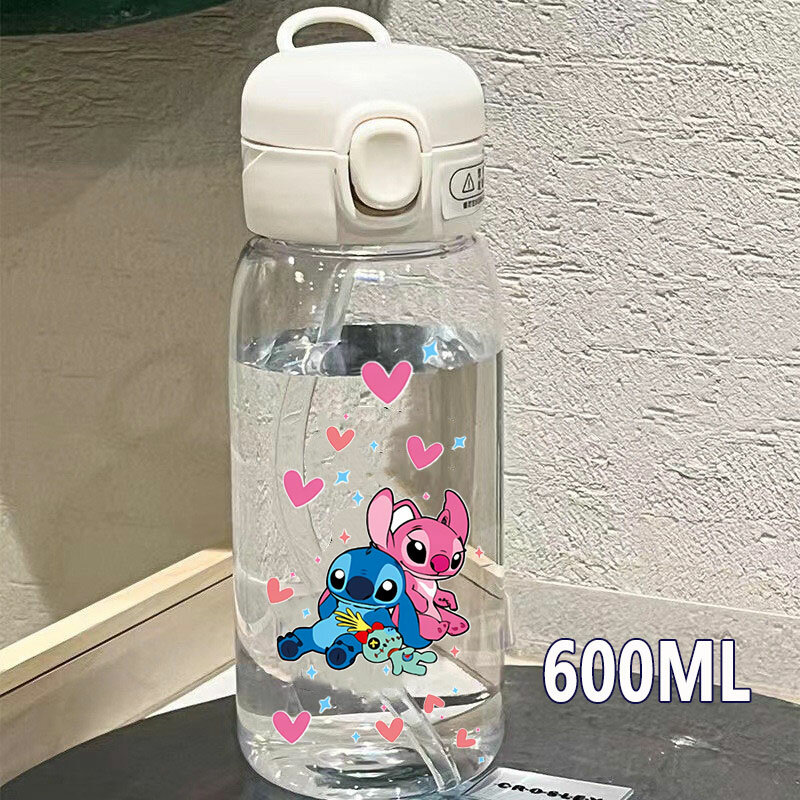 Lilo&Stitch Straw Bottles Disney 600\400ML Drinking Office Transparent Portable Anti Drop Children's Water Bottle PC Material
