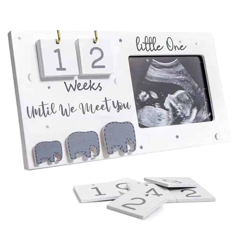 Wooden Photo Frames With Countdown Weeks, Elephant Nursery Decor For Birth Information