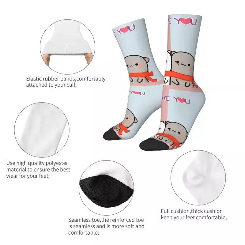 Funny Valentine Day Mochi Cat Peach And Goma Socks Men Women Warm 3D Print Basketball Sports Socks