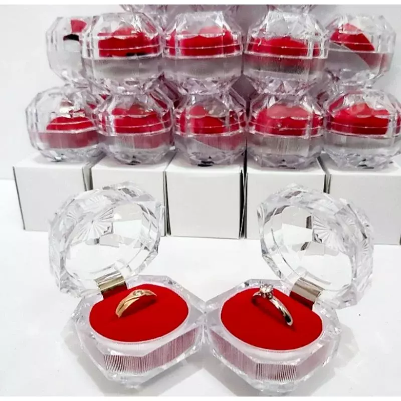 Cajas de exhibición de cristal acrílico para anillos y pendientes, organizador de almacenamiento, caja transparente para embalaje de joyería, 20 piezas