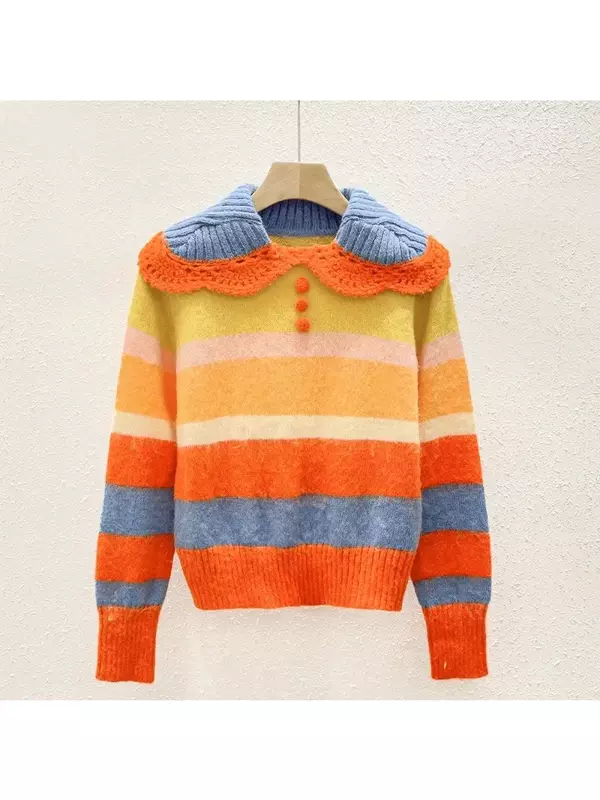 A Winter Sweater Women Geometry Y2k Patchwork Pullover Geometry All Match Long Sleeve Female Pulls Korean Knitted Jumper