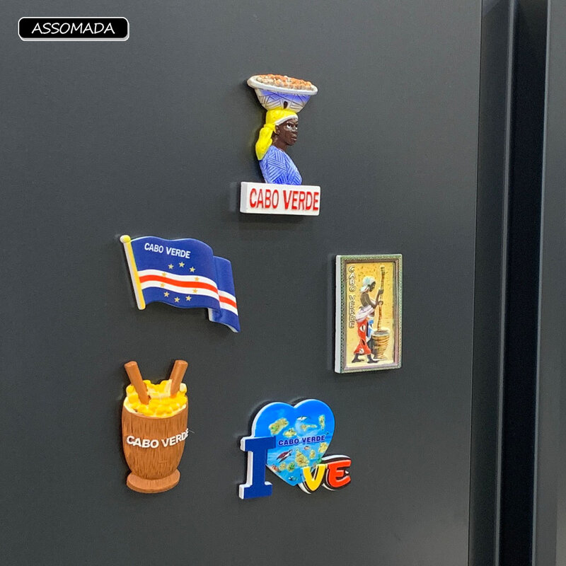 3D Cabo Verde IMA Fridge Magnets Cachupa Vendor CAPE VERDE Flag Magnetic Refrigerator Sticker Travel Souvenir Decoration Gift