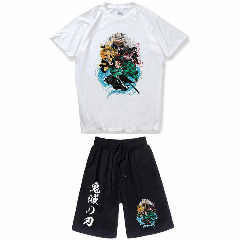 2023 Fashion Casual Anime Demon Slayer T shirt set estate stampa uomo pantaloncini magliette pantaloni della tuta set Camisetas Shorts