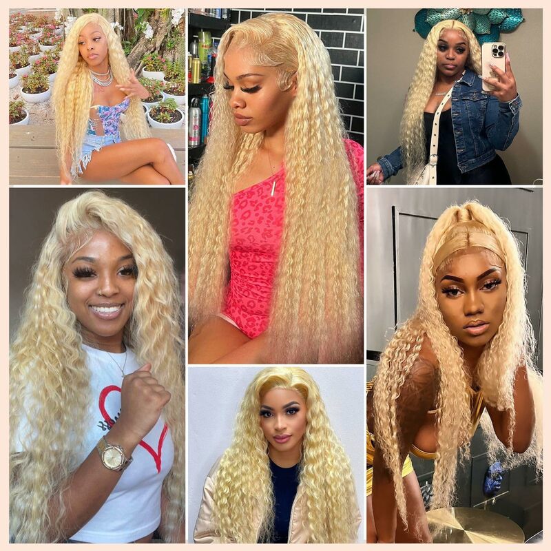 Perruque Lace Front Wig Naturelle Bouclée, Cheveux Humains, Deep Wave, Blond Miel 613, 13x4, HD, 30 Pouces, en Solde, pour Femme Africaine