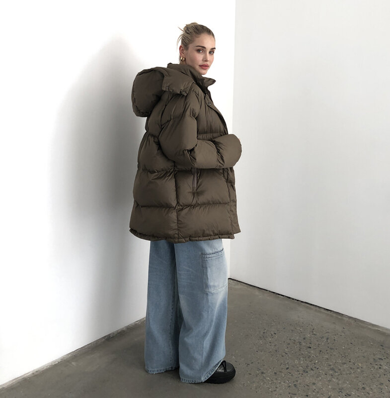 2024 kobiet moda zimowa gruba ciepła Parka brązowa czarna kurtka