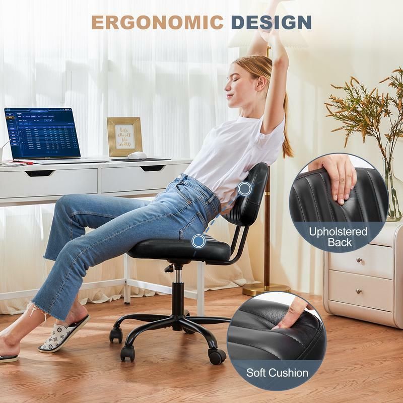 Sedia da lavoro con schienale basso con cuscino spesso consolabile, sedia da ufficio con movimento regolabile in altezza 360 con ruote, robusta e resistente P
