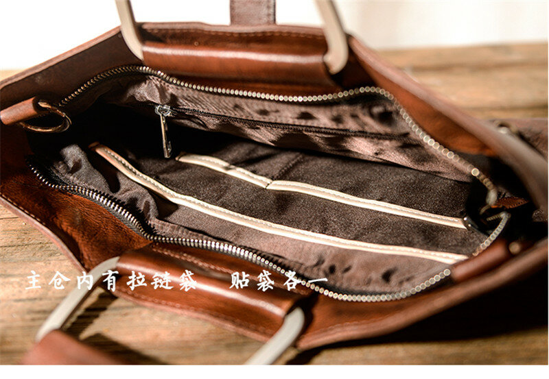 Fashion vintage handmade genuine leather men's women's briefcase handbags business natural real cowhide laptop messenger bag