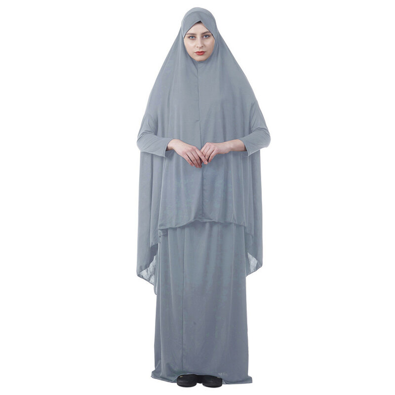 Two Piece Set Prayer Garment Dress Muslim Women Abaya Robe Hijab Long Khimar Musulman Ramadan Skirt Sets Islamic Clothes Niqab