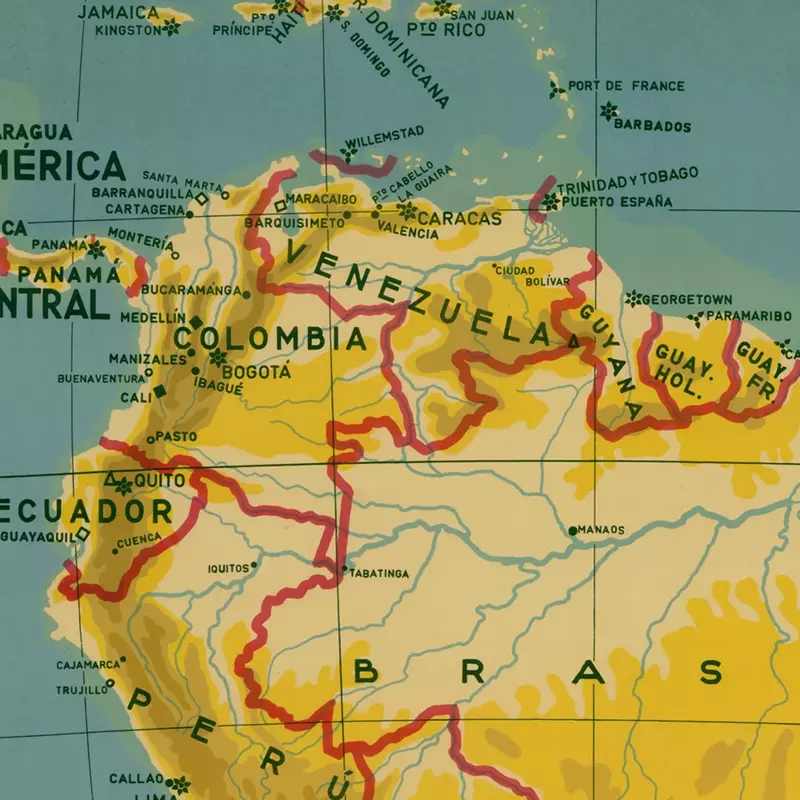 Mapa politico de América del Sur, lienzo pintado con Spray, arte de pared, decoración del hogar, suministros escolares, Vintage, 60x90cm