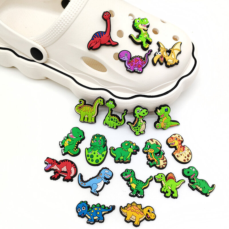 Accesorios para zapatos de dinosaurio de dibujos animados, pulsera de PVC desmontable, zuecos con dijes, sandalias, regalo de fiesta para niños