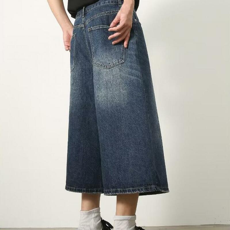 Herren kurze Hosen Herren Sommer Farbverlauf Farbe weites Bein kurze Jeans mit Knopf Reiß verschluss mittel hohen Denim für Streetwear